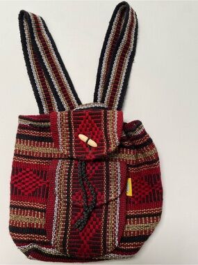Artesanias Pinzon Mexican Woven Mini Backpack – Red/Gold Boho Hippie Bag